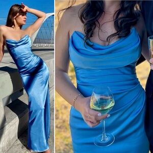 Katie May Taylor Gown in French Blue Bustier Strapless Maxi Dress Satin Small S